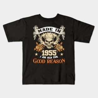 Skull Made In 1955 I Am Old For Good Reason Kids T-Shirt